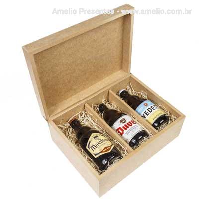 Kit Cerveja 3 Belgas na caixa de MDF