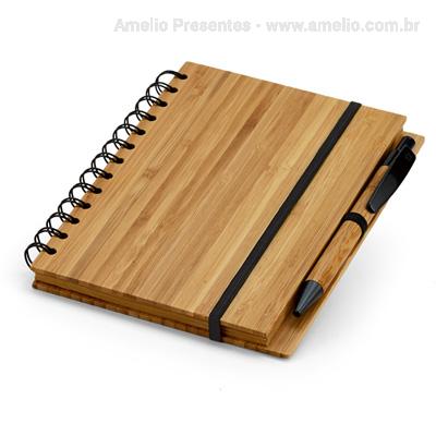 Caderno de bambu com caneta