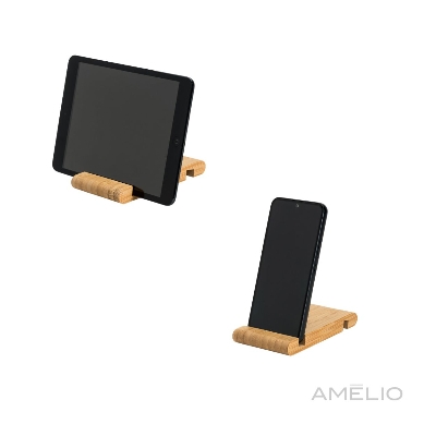 Suporte para celular em bambu com duas canaletas