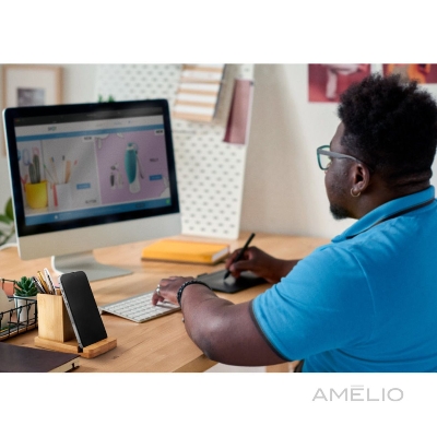 Conjunto de secretária com suporte para celular e copo